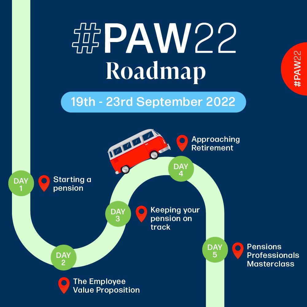 The #PAW roadshow is back and we have a jam packed week of events in store. Each day will be focused on a different aspect of the pension journey. So whatever stage you're at, just jump on board by registering for a session today! pensionsawarenessweek.ie #paw22