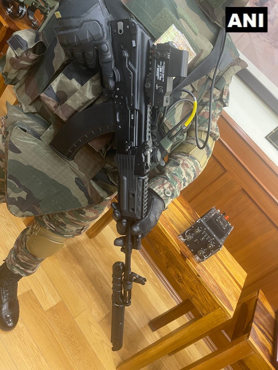ANI's tweet photo. Delhi | The F-INSAS soldiers have been provided with the AK-203 assault rifles, planned to be manufactured in Amethi in a joint venture between Indian and Russian entities. https://t.co/MmKx3xXVuz