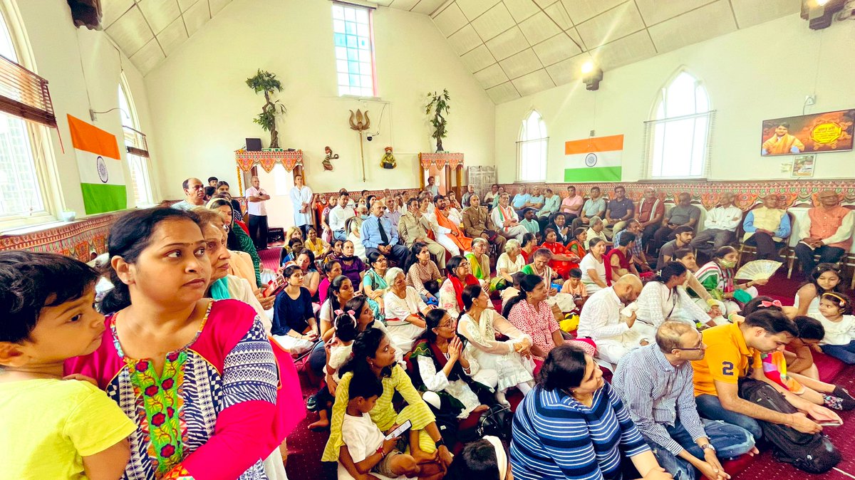 gurudevrkp's tweet photo. Mon 15th Aug - 75th India #Independence Day #celebration at Siddhashram Centre - Harrow. Many #dignatories attended. Mr. #Thomas - MP Harrow West, from the #Army Forces Mr.Chauhan and Mr. Pal and from the British #navy Mr. Shiv Chand who all joined with #community leaders. https://t.co/im6dDIFgqE