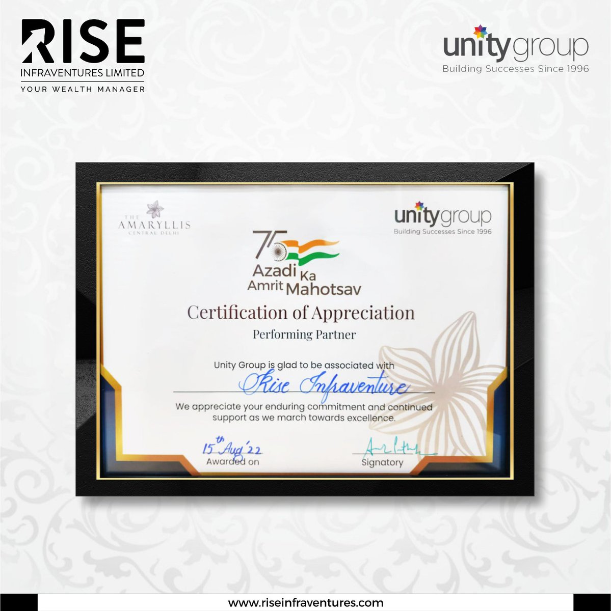 rise_infra's tweet photo. Rise Infraventures Limited pays our heartfelt thanks to Unity The Amaryllis - Unity Group to Acknowledge us for the Certification Of Appreciation .
Visit:- https://t.co/JJ7W88MhtA

#riseinfraventures #unitygroup #excellence #award #outstandingsales #realtor #awards #recognition https://t.co/gQW4xksY1c