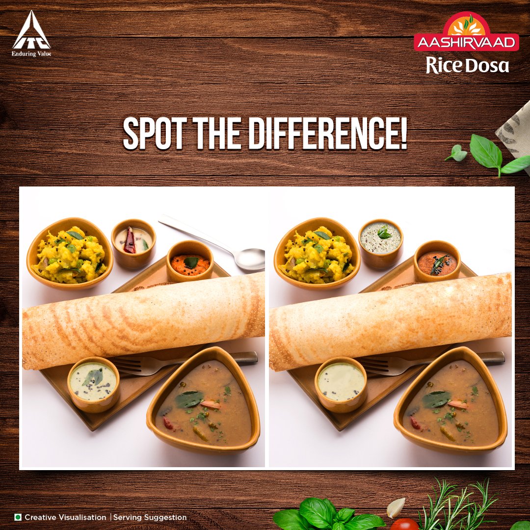 AashirvaadAtta's tweet image. Can you spot all the 5 differences? Comment below! 👀

#Aashirvaad #InstantMixes #RiceDosa #Dosa #Chutney #Sambar #Instant #ReadyToMix #CanYouGuess #KeepGuessing