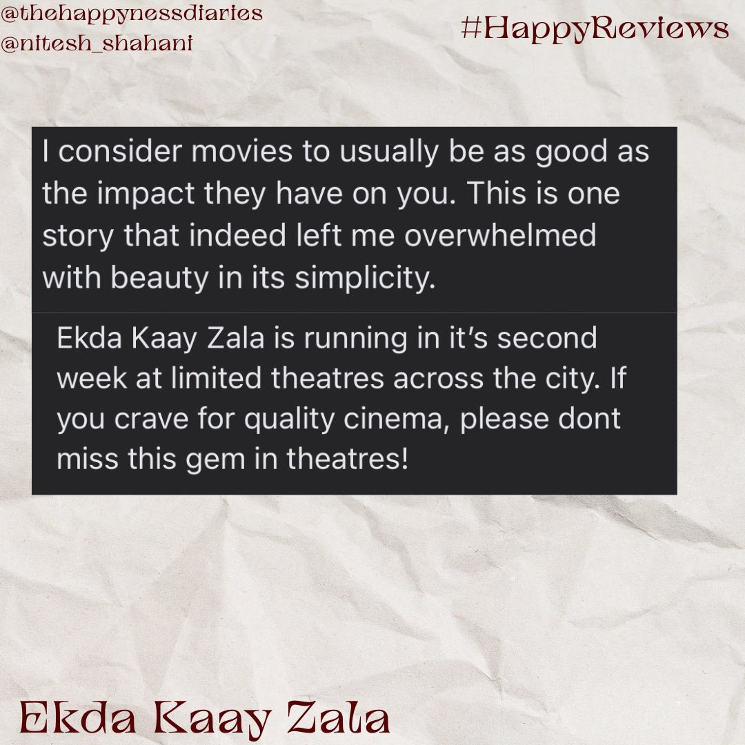 happynessalert's tweet photo. (5/5) @nitesh__shahani  My #HappyReview for #EkdaKaayZala @sumrag @KulkarniSaleel https://t.co/1gVSGYAOdl