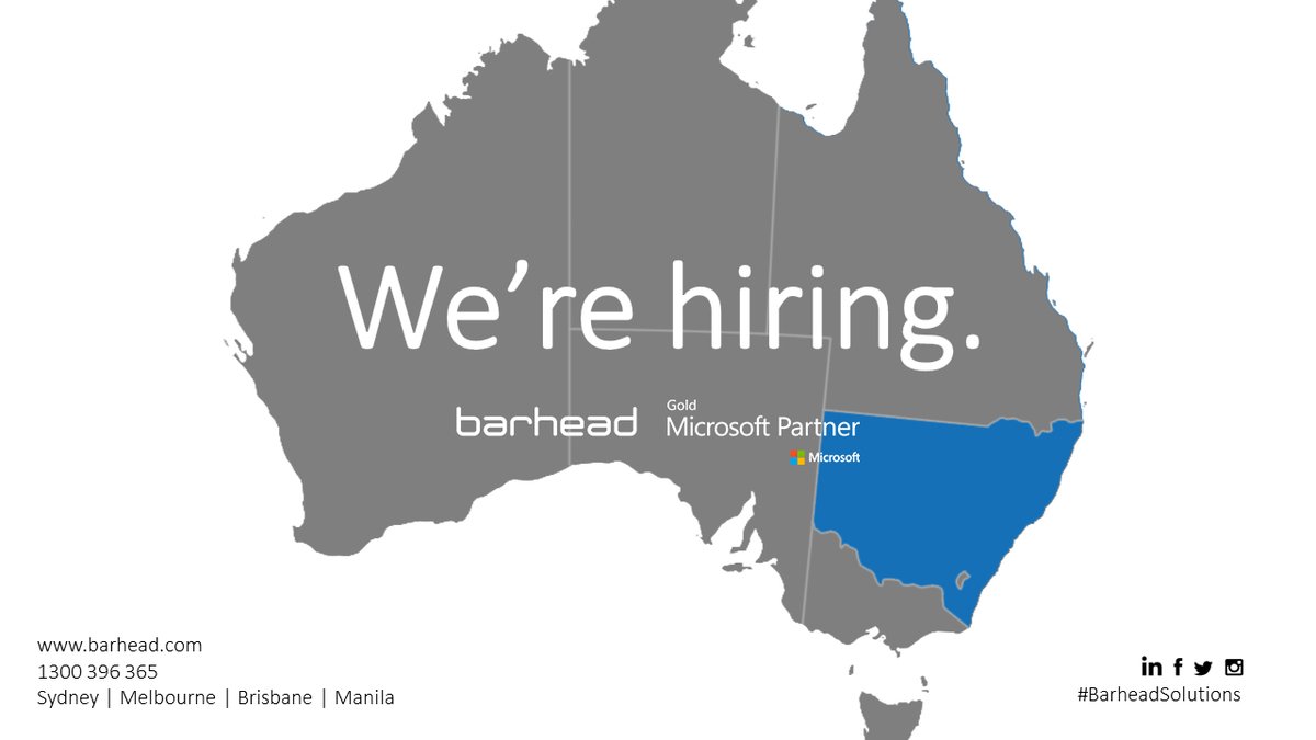 barhead's tweet photo. Looking for your next big challenge? Barhead is #hiring! We're looking for a D365 CE Technical Architect to join one of our teams in Sydney, Melbourne or Brisbane. Interested? Check out our job ad here: https://t.co/txbqoy4vQE
#Dynamics365 #TechnicalArchitect #BarheadSolutions https://t.co/rXQKYzDf8A