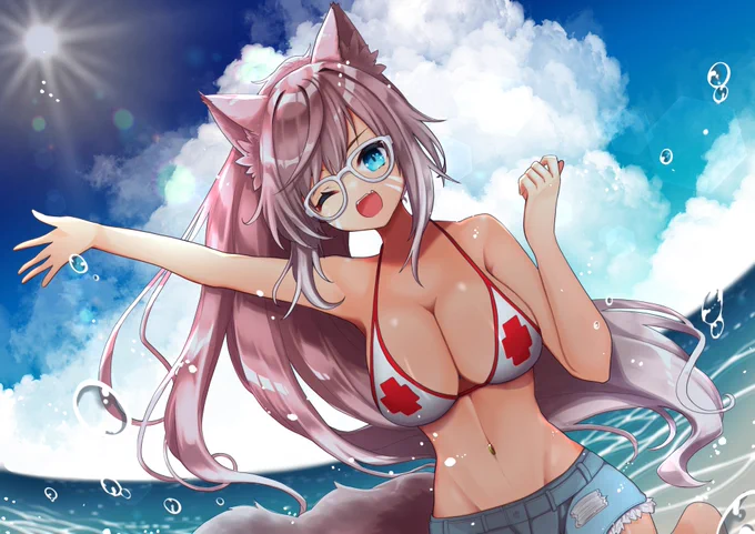 夏だ!海だ!紅蓮祭だ!!#FF14 #FF14art #ミコッテ 
