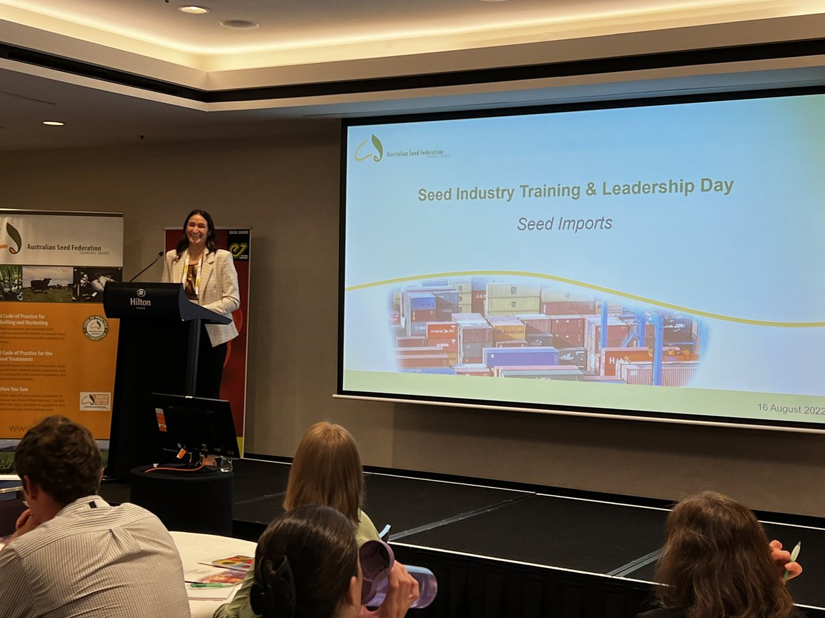AusSeedFed's tweet photo. Members had a good opportunity to catch up over lunch, before the afternoon session of the Training &amp; Leadership Day. Jana Hatzis, Department of Ag, is running through ‘seed imports’ and the departments role in the process. 🌱#ASFSeedBiz22 https://t.co/82J2SGgXNx