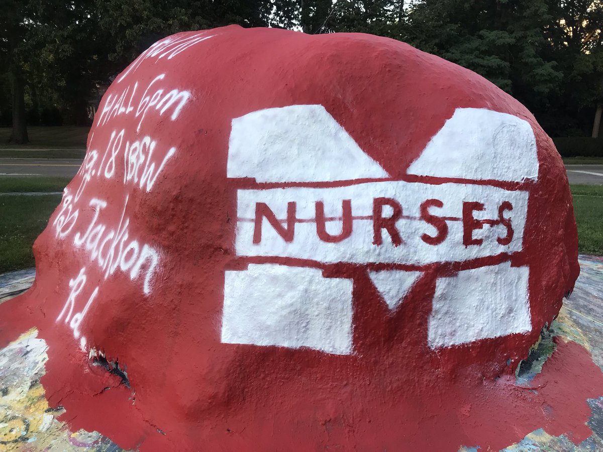 umpncStrong's tweet photo. Oh look, a giant red rock! Wonder if it will stay red until our Town Hall Speakout this Thursday in Ann Arbor? Nurses have something to say. 
#Hotlaborsummer #patientsoverprofits #UnionStrong #1u https://t.co/ycUv2PMh6C