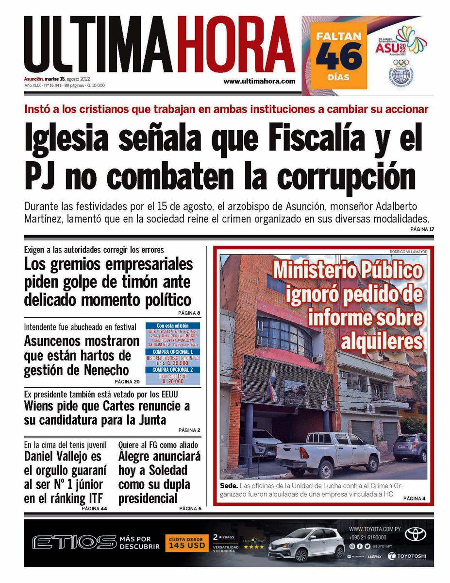 UltimaHoracom's tweet photo. ¡Buenos días! Esta es la portada #UHPy de este martes con los siguientes títulos principales: https://t.co/ZNDThcS0Ud