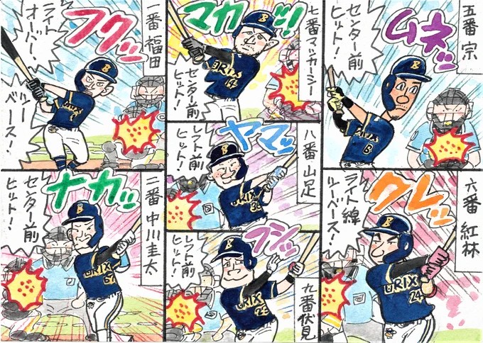 8月14日 ソフトバンクーオリックスから。
バファローズ、4回表碗アウトランナーなしからの
7連打のシーンです!
#宗佑磨 #紅林弘太郎 
#マッカーシー #山足達也
#伏見寅威 #福田周平
#中川圭太 