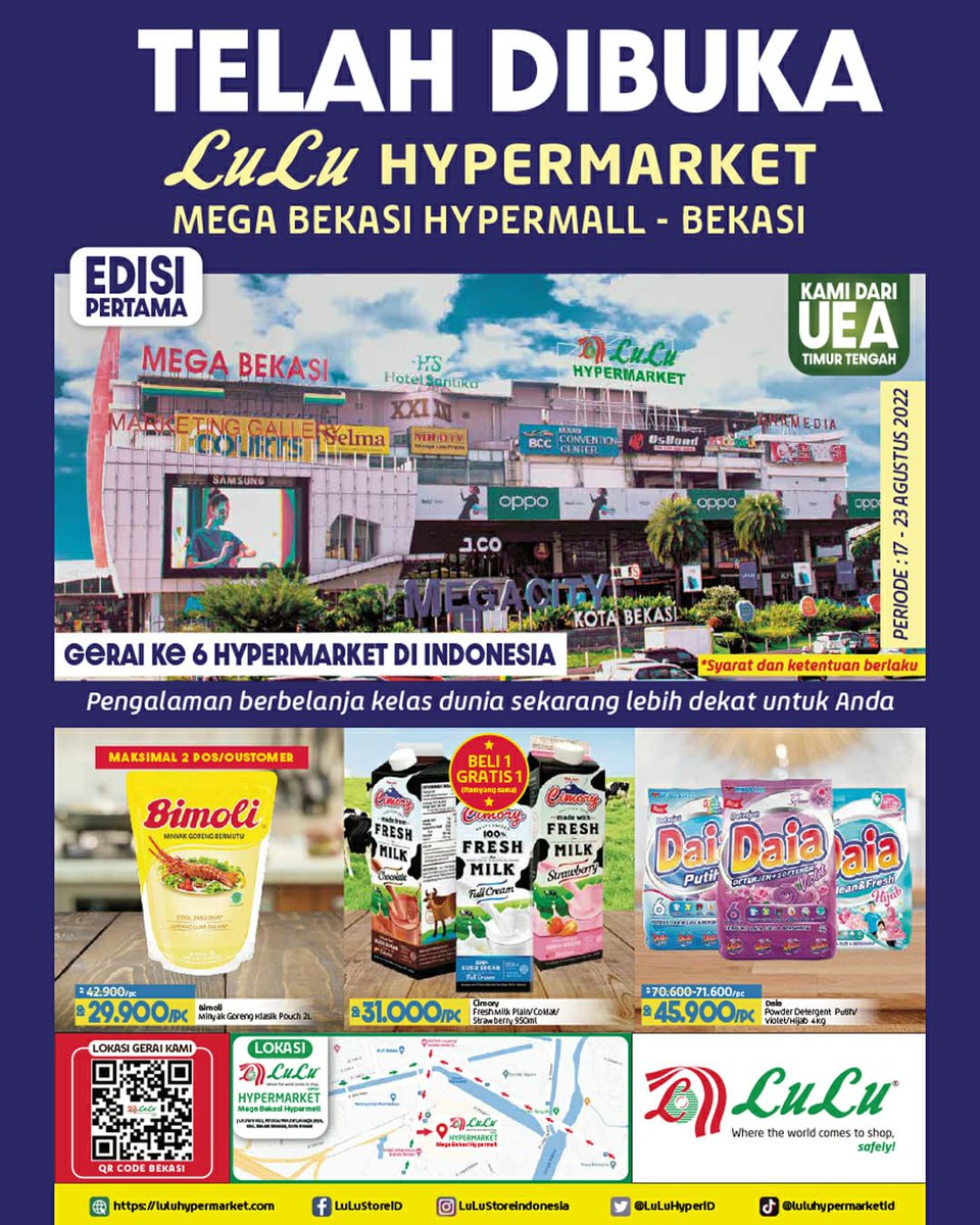 LuLuHyperID's tweet photo. 🎉TELAH DIBUKA🎉
LULU MEGA BEKASI HYPERMALL
Dapatkan Promo Katalog edisi pertama Opening #LuLuStoreID @megabekasihypermall
Ayo segera datang ke toko baru kita dan dapatkan promo promo menariknya yaaa😁👍 https://t.co/48L6XK2Zld