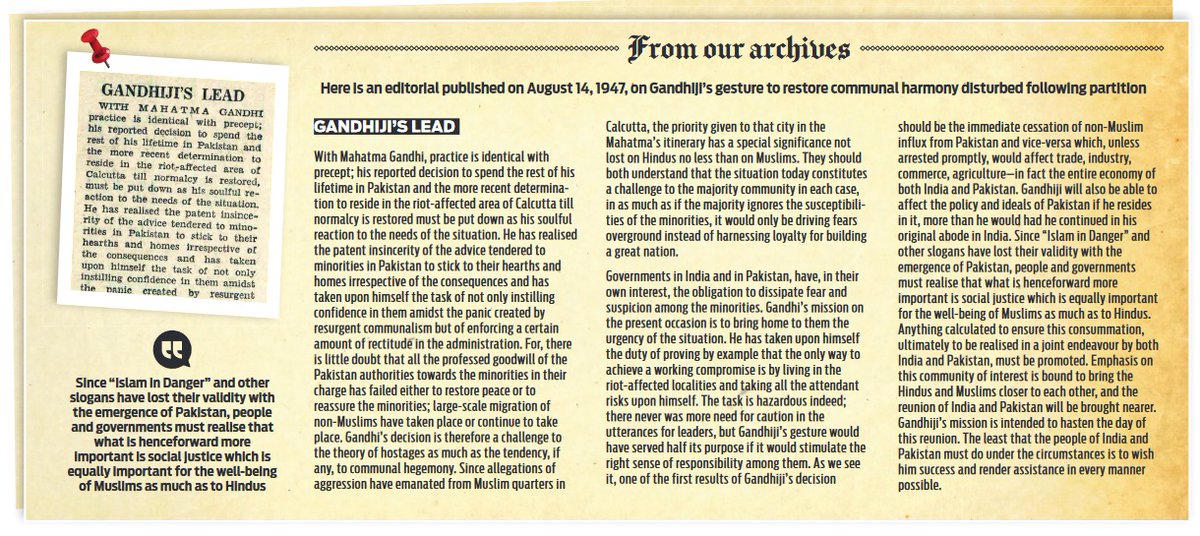 #TNIEArchives | Read our editorial 'Gandhiji's lead' on #MahatmaGandhi's gesture to ensure communal harmony disturbed following partition.