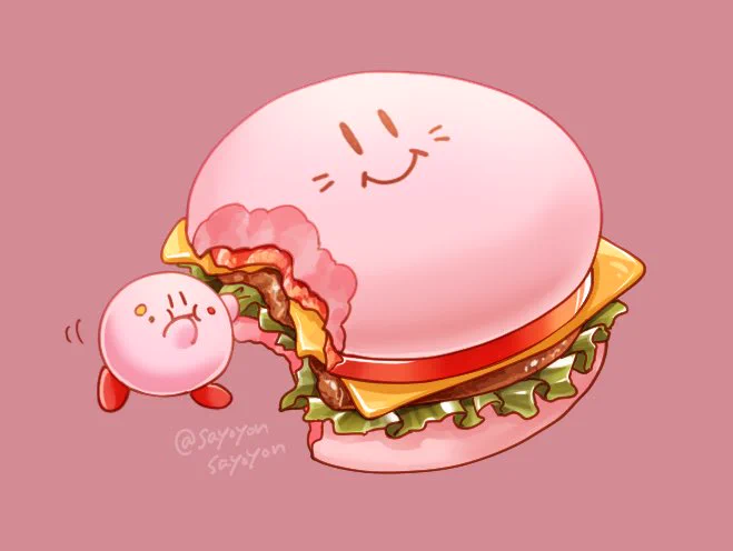 カービィのグルメフェスが近いので、色々モグモグしてるカービィをまとめました🍴🍔🍤🍳🍞 
