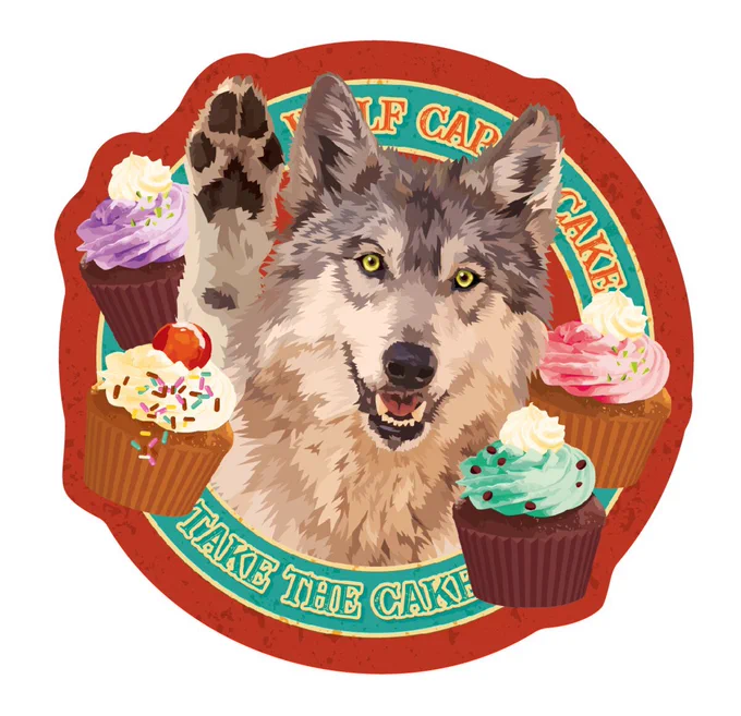 カップケーキ大好きなオオカミのステッカー、好評販売中です!#狼 #イラスト #wolf #ステッカー#オオカミ #minne 
