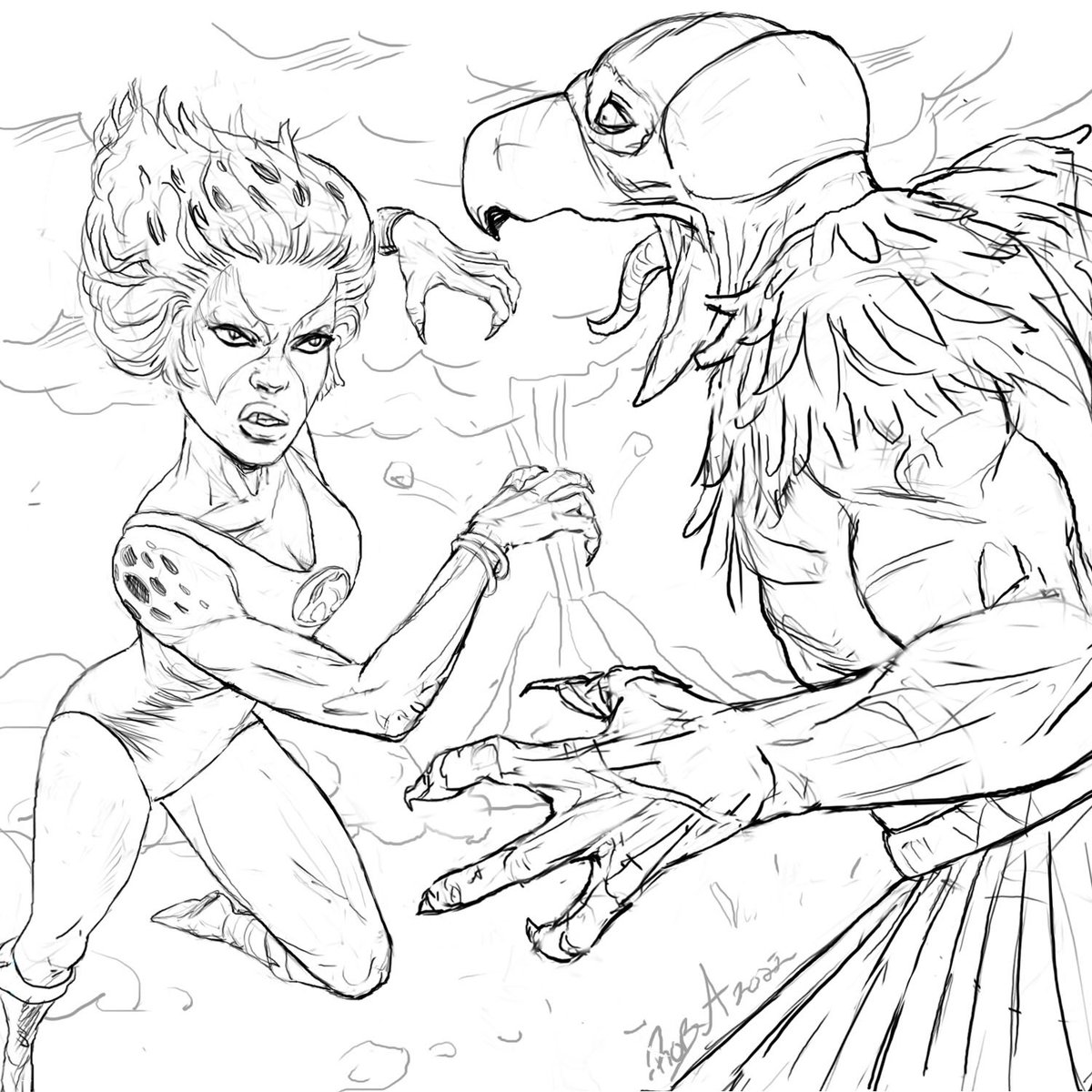 RobAyotte's tweet photo. I finally had time to do a sketch between projects. Cheetara vs Vultureman.
#thundercats #evilmutants #mummra #80scartoons #sketch #handdrawn https://t.co/YOGXcXx2Ah