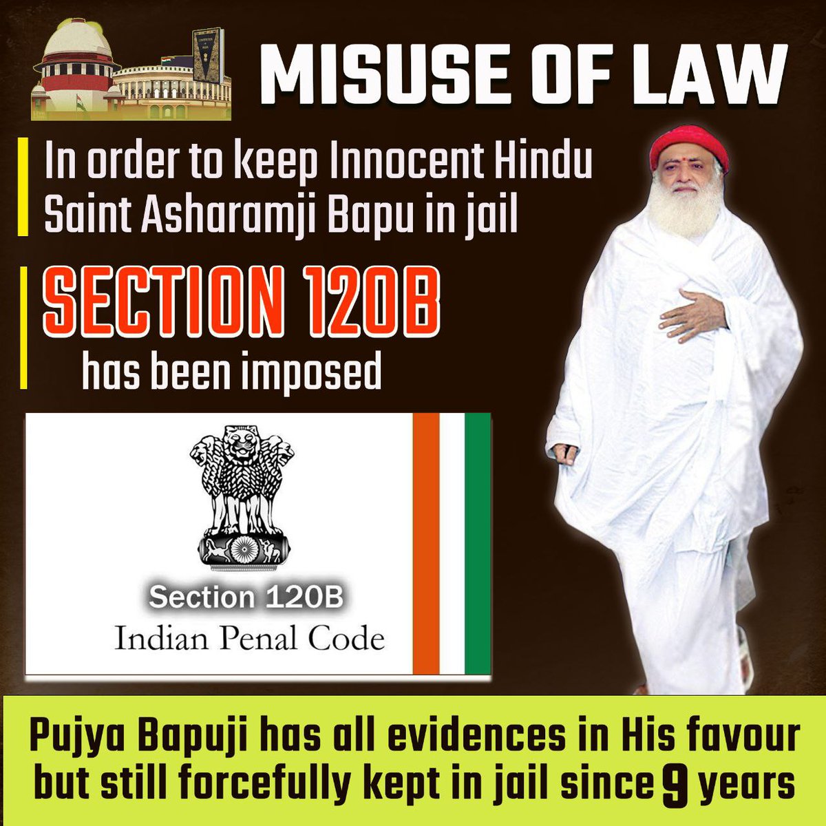JIGNASH03249322's tweet photo. @ChavanNeema Fully Misuse of Section 120B in Asaram Bapu Case -
केवल हिंदू संस्कृति को बदनाम करने और Bapuji की प्रसिद्धि को रोकने के लिए Conspiracy Against Bapuji रची गई। #साजिश_के_शिकार_संत ही हो रहे हैं क्योंकि संतो से ही धर्म का प्रचार संभव है। https://t.co/G1WVd4uKQR