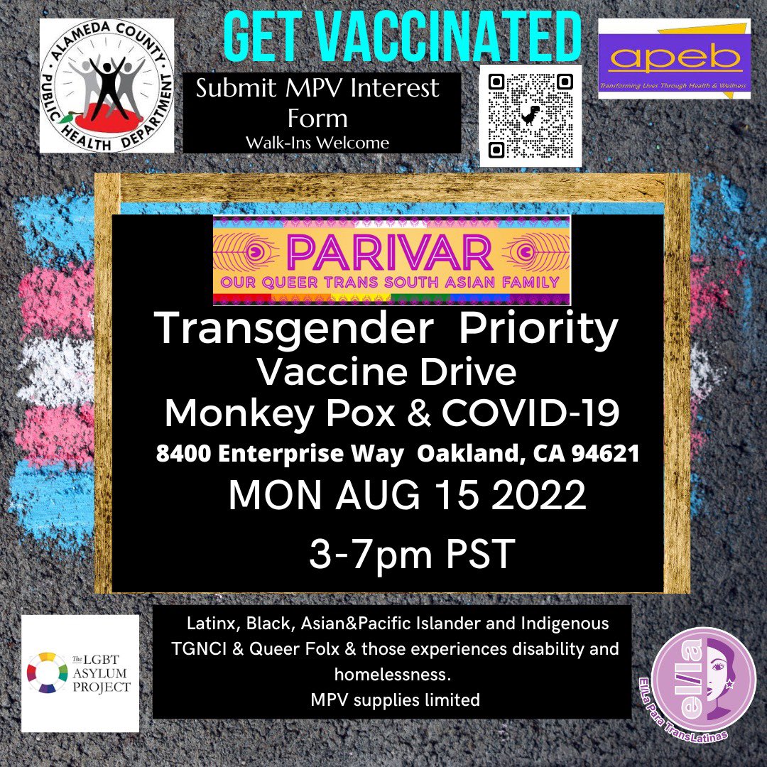 ParivarBayArea's tweet photo. Successfully done MP COVID vaccine drive  to marginalized transgender queer POC in Alameda county, and those experiencing homelessness. #awrap #monkeypox #vaccineequity led by our leader @anjali_rimi with @APeB.org @HallersRx @Dare2BWell @ElLaTransLatina 
#api #black #brown https://t.co/sZstdPWKsX