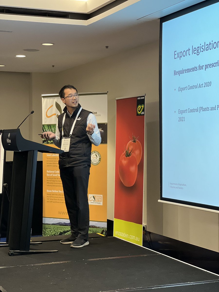 AusSeedFed's tweet photo. Wrapping up the Department of Agriculture’s ‘Seed Import &amp; Export’ session is Wufeng Zhou, going through seed export requirements. 🌱 #ASFSeedBiz22 #ASFsowingseeds https://t.co/4IvwOyrYvB