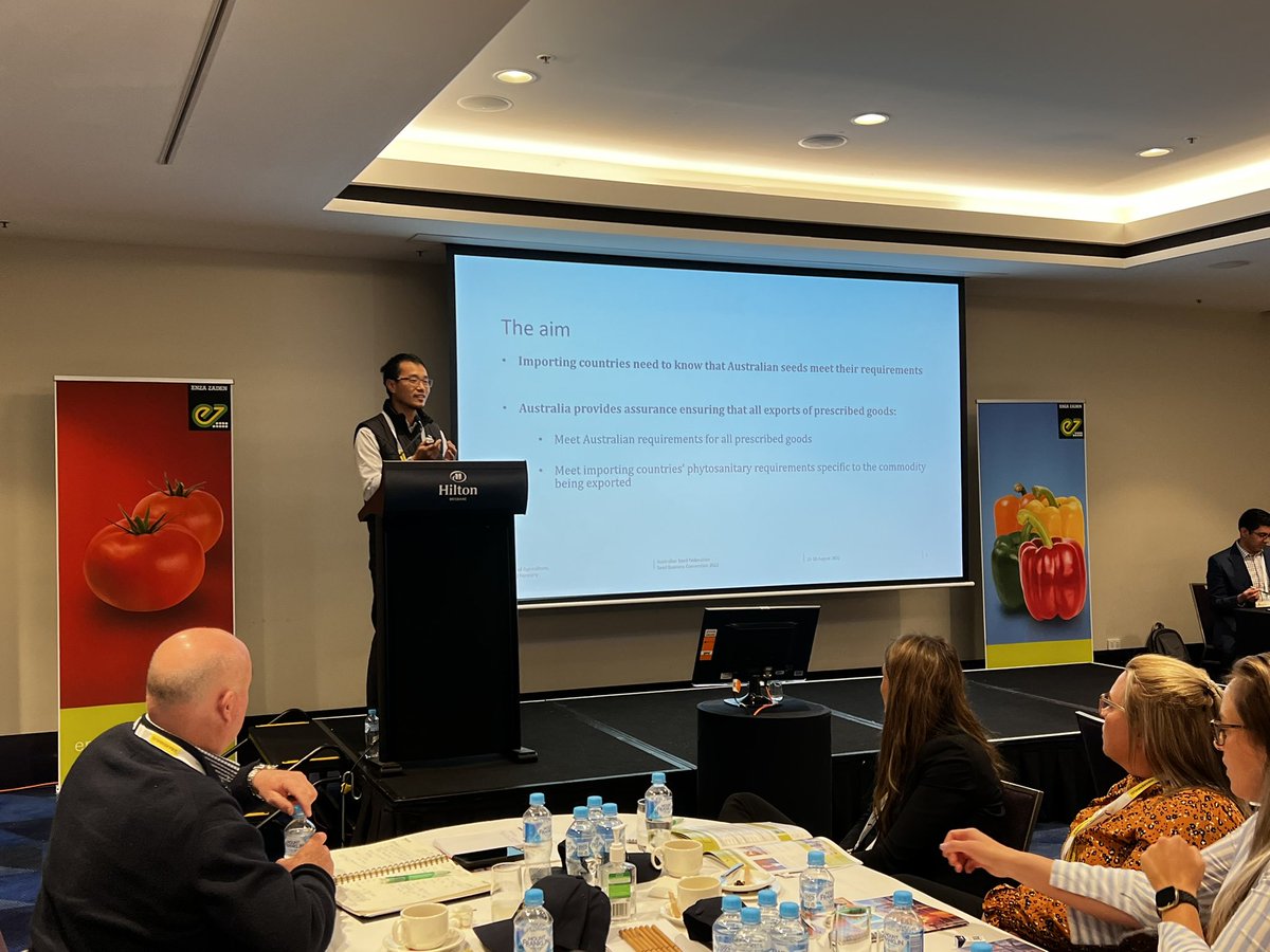 AusSeedFed's tweet photo. Wrapping up the Department of Agriculture’s ‘Seed Import &amp; Export’ session is Wufeng Zhou, going through seed export requirements. 🌱 #ASFSeedBiz22 #ASFsowingseeds https://t.co/4IvwOyrYvB