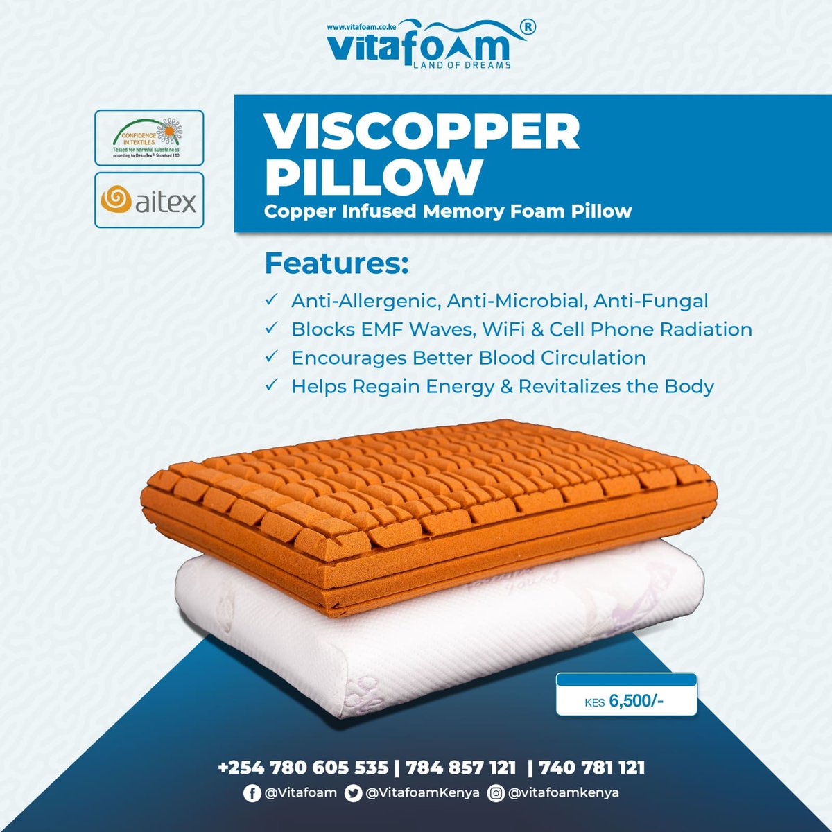 VitafoamKenya's tweet photo. 🌟😮🙋♀️☁️ #SleepHealthier & #SleepBetter with our Amazing Copper Infused Memory Foam Pillows Exclusively from #VitaFoamKenya®! ☁️🙋♂️😮🌟
☎ For Sleep Product *Enquiries, *Orders & *Deliveries Call: +254 780 605 535 | 784 857 121 | 740 781 121
📍Locations: https://t.co/MDIDPPqfct https://t.co/g5zAcf03qq