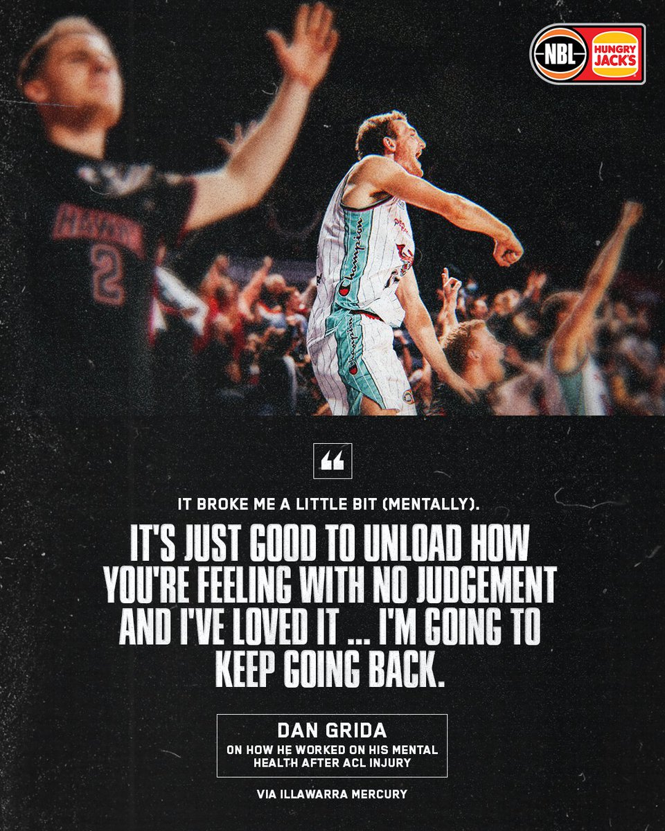 NBL's tweet photo. The recovery from his second ACL injury has been a serious challenge both physically and mentally for the @illawarrahawks' Dan Grida.

He opened up to the @illawarramerc recently, and we can't wait to see him back on the court in #NBL23 🦅

More at https://t.co/h2PsKa30Gq https://t.co/BCjjqpMLGK