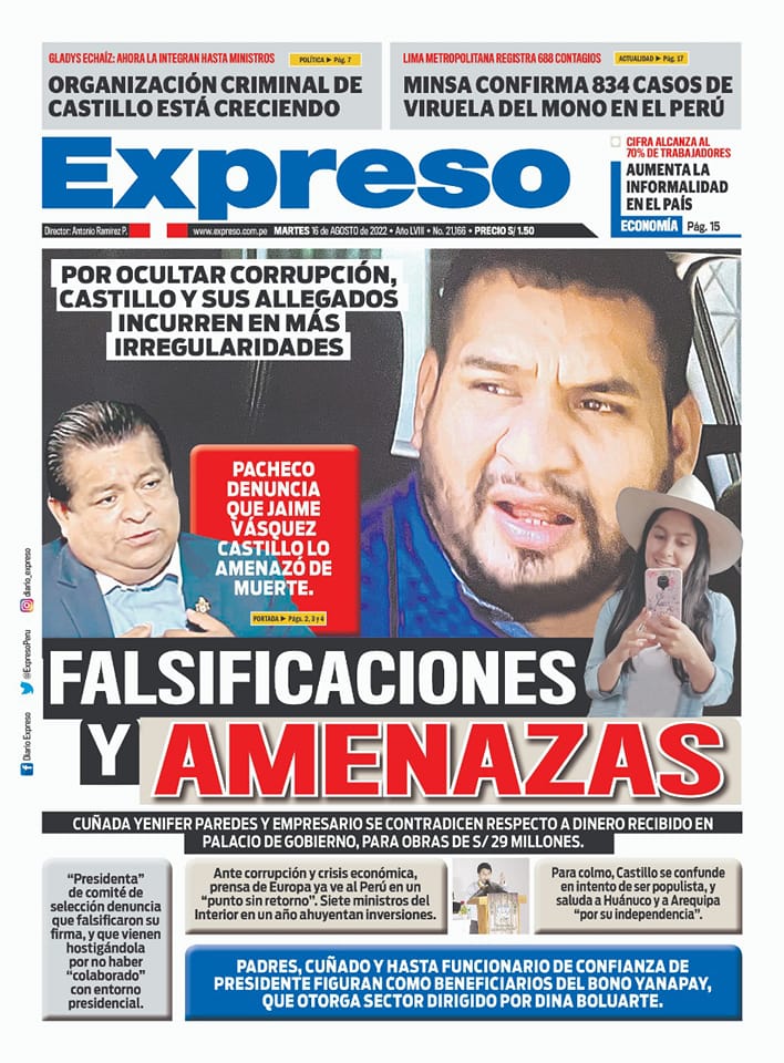 🗞 ¡Aquí la portada del Diario Expreso para este martes 16 de agosto de 2022! 📲 Visita nuestra web: expreso.com.pe