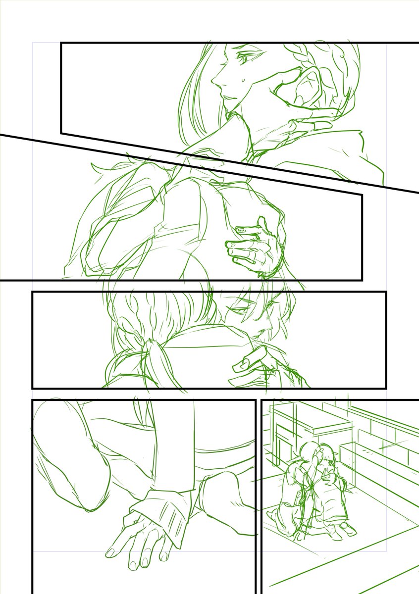 これ←がラフでこれ→が下書きなんだけど、
クソ適当に描いてるラフがまじで動き無くてほぼ全ページ描き直してるからラフの時の私はちょっと反省してほしい 