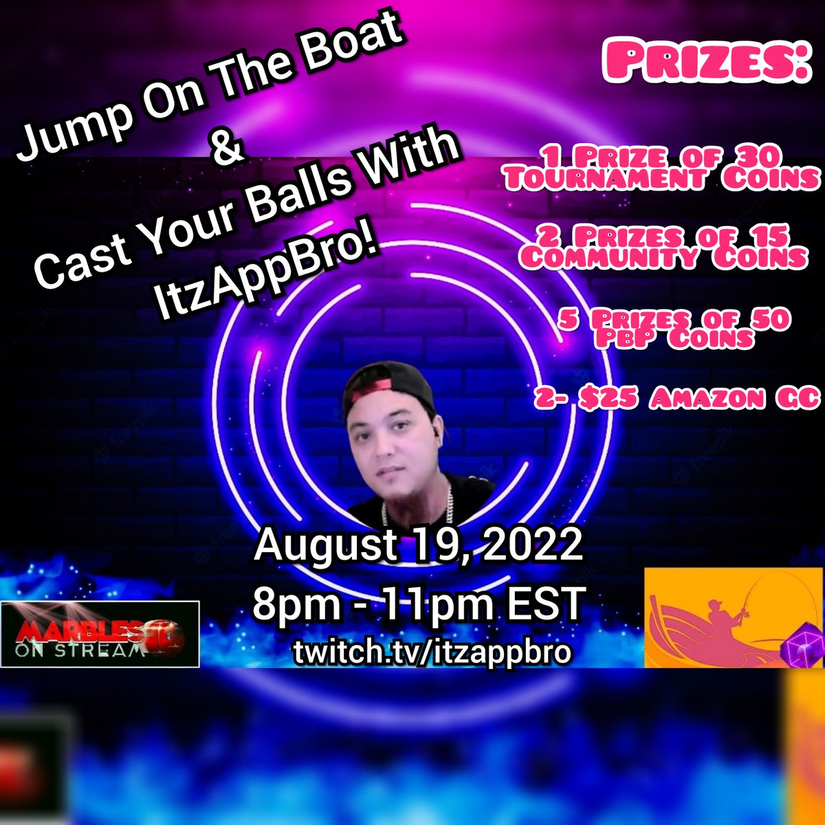 ItzAppBro's tweet photo. #marblesonstream #twitch #event #prizes #fun #twitchtv #Contest #TwitchAffilate #itzappbro https://t.co/1S5HAGpWcm