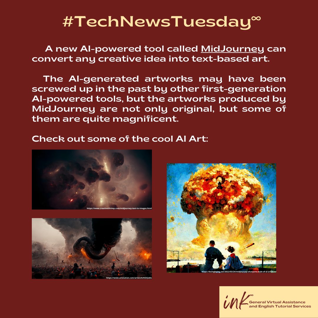 INK_GVA_ETS's tweet photo. #TechNewsTuesday #MidJourney #AIGeneratedArt #AIArt #InkGeneralVirtualAssistanceAndEnglishTutorialServices #VirtualAssistance #GeneralVirtualAssistance #EnglishTutorialServices https://t.co/gt9MTnYfM0