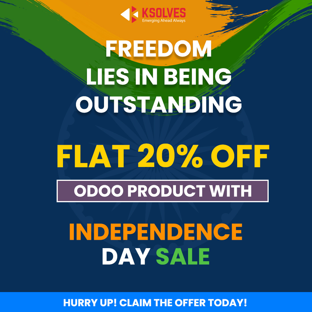 _Ksolves's tweet photo. Are you planning to amplify your business? Explore the Independence Day offer on Ksolves Odoo products.
Click the given links to know more!
Ksolves Store: https://t.co/7giLthUE3e
Odoo Store: https://t.co/z7azzMgxny
#OdooIndependenceDaysale #Odoo #OdooSale #Ksolves ' https://t.co/RXi2teuYZ0