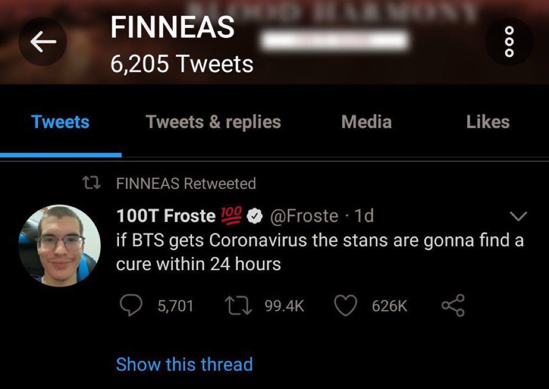 130613fate's tweet photo. F!nn€as yall. Billie’s brother. This is the tweet he retweeted. That viral racist tweet against bt5. https://t.co/U5tOni5oJG