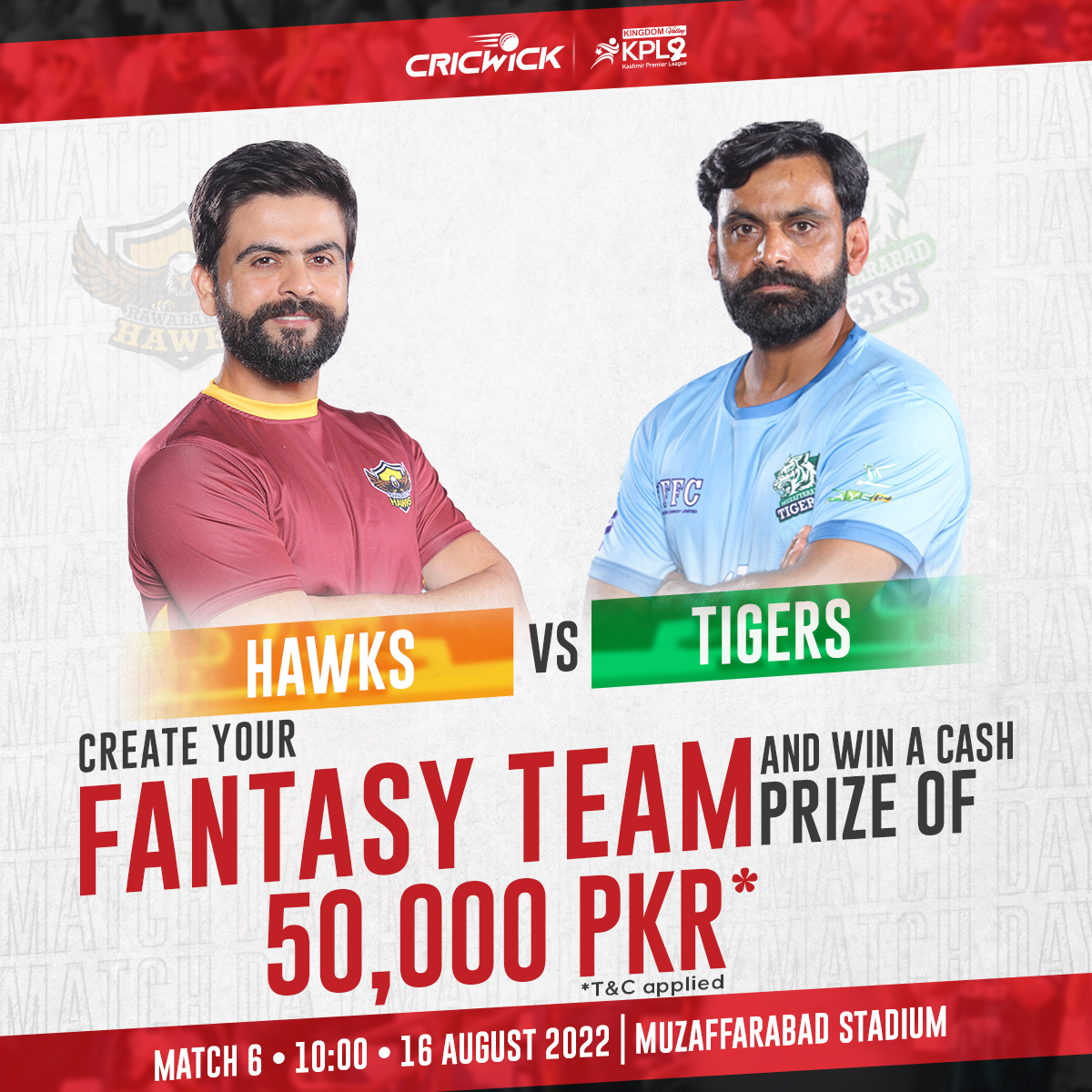 Cricwick's tweet photo. Day 4️⃣ of @KPL_20  is going to kick off with @HawksKPL  taking on the @TigersOfKPL 👏

Both won their first match but only one side will walk away with a perfect record today 💪

Create your fantasy team 👉https://t.co/GlLf9NlGkB

#RHvMT #KPL2022 #KheloAazadiSe #KingdomValleyKPL https://t.co/Rvye3Xjh5V