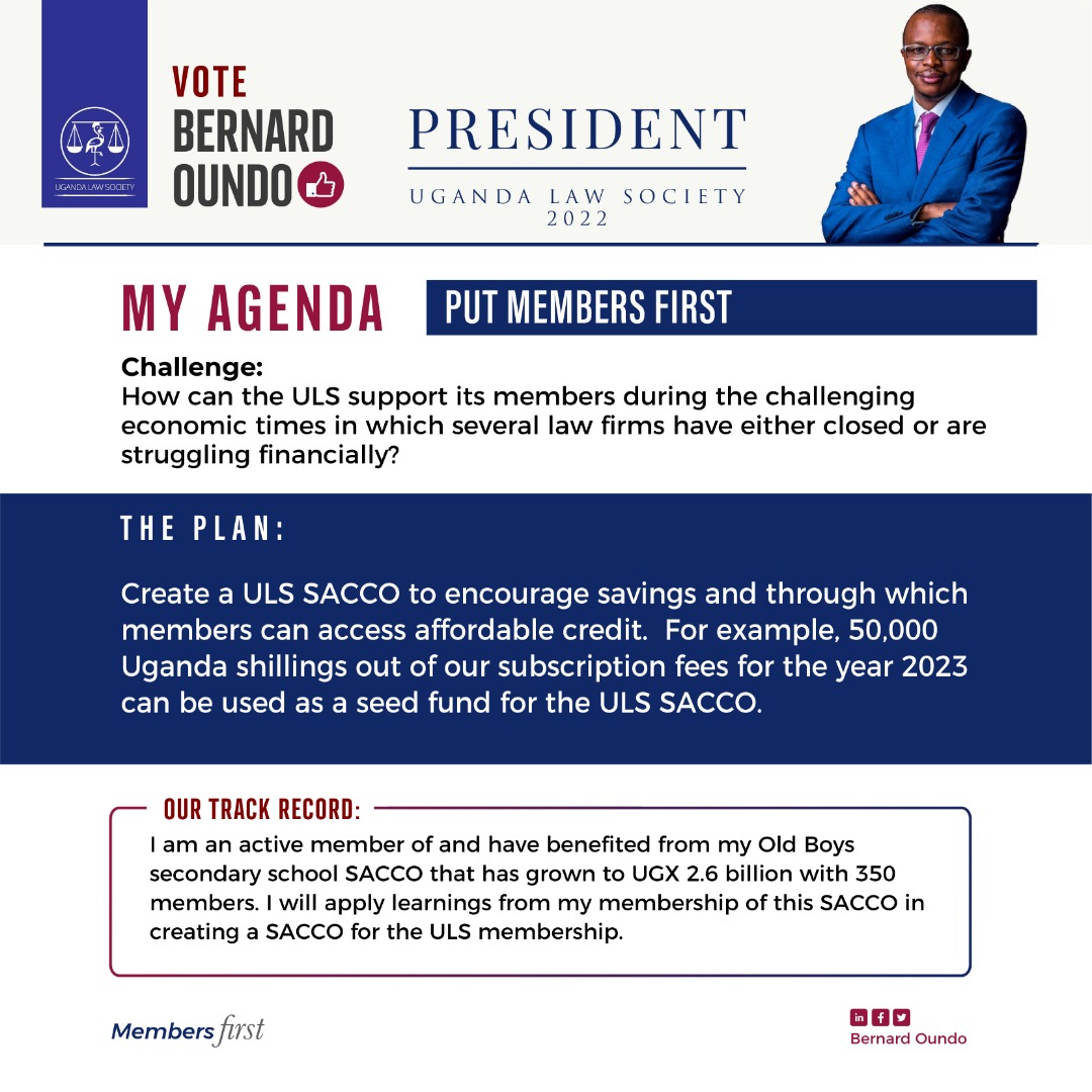 SACCOs are crucial providers of financial services to small and medium enterprises. Therefore, it is imperative for the ULS to set up a SACCO to assist its members to access affordable credit.
#law #financialservices #society #membersfirst