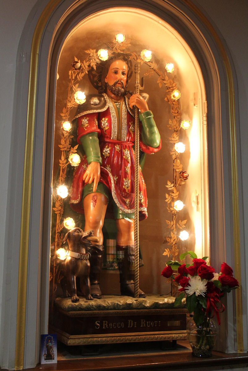 tonyatthetable's tweet photo. Statue of San Rocco di Ruoti at the Church of the Transfiguration in #NYC’s #Chinatown. Italian immigrants from #Ruoti (#Potenza) in #Basilicata brought their devotion to their #PatronSaint with them to the U.S. when they arrived here at the turn of the last century. #FeastDay https://t.co/hJTh7r2h2f