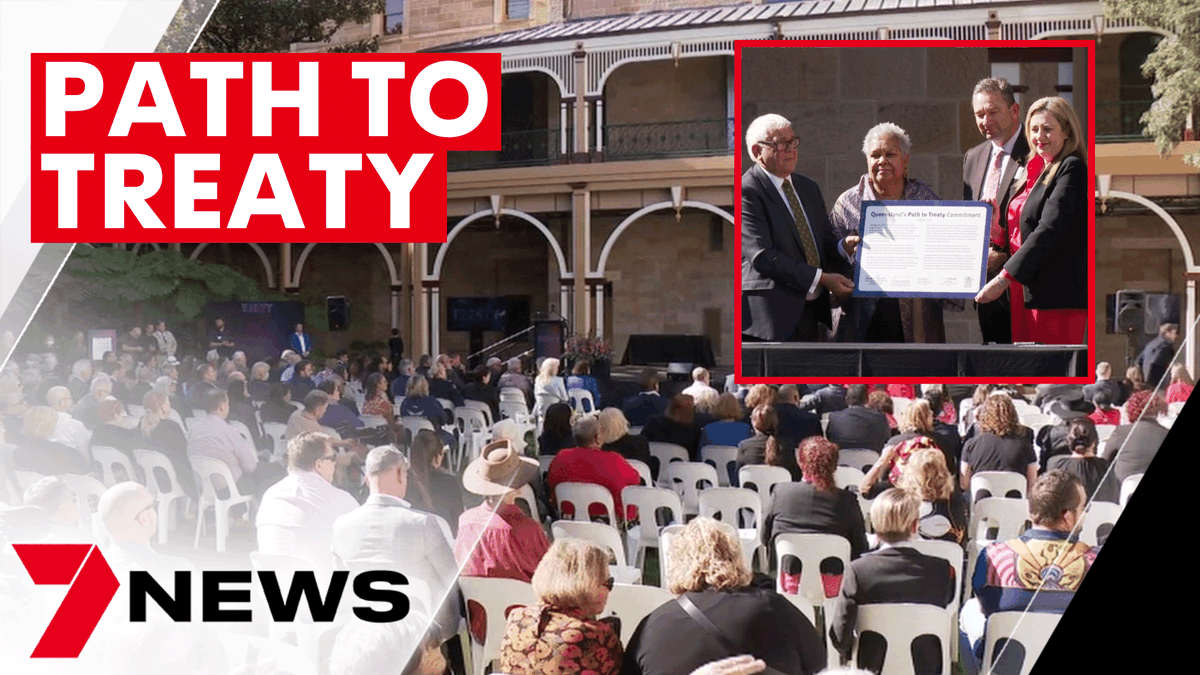 Queensland is a step closer to signing a treaty with our First Nations people after an emotional commitment ceremony today. The move will eventually mean changes to our school curriculum, and even place names. youtu.be/nmF3wfLfuqo <a href="/KatrinaBlowers/">Katrina Blowers</a> #qldpol #7NEWS