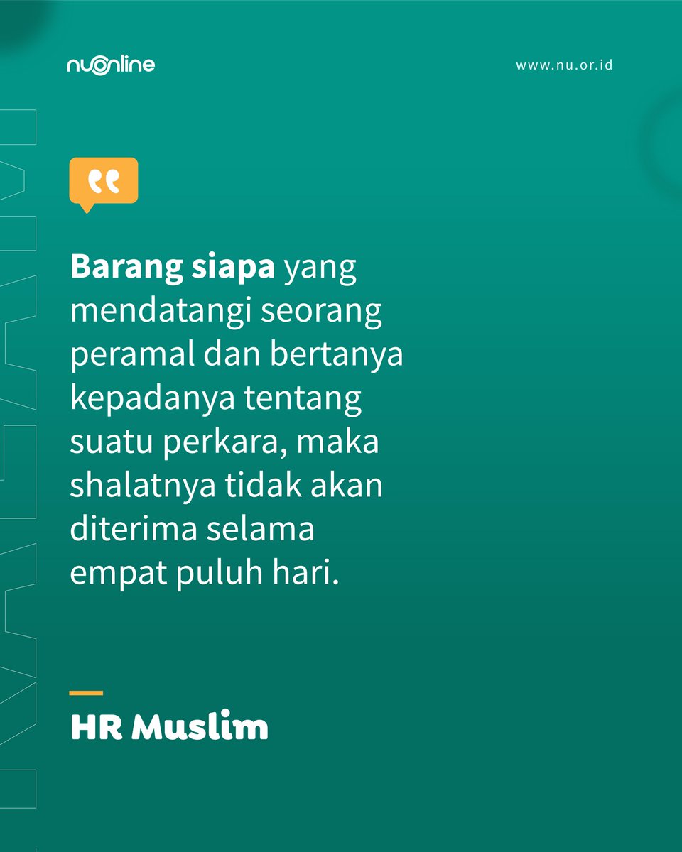 nu_online's tweet photo. Ancaman bagi orang yang mendatangi peramal (dukun) itu berat loh bestie! Waspada ya! 😉
____
Instal aplikasi ibadah dan belajar Islam terbaik: https://t.co/RaNF6Fzk6E (Android &amp; iOS)
____
#nahdlatululama #nuonline #hadis #quote #dukun #peramal https://t.co/q81oTflPkz