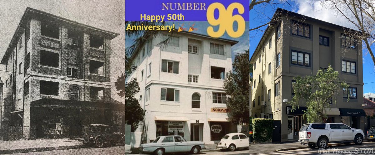 sydthenandnow's tweet photo. This year (13/3) was 50th anniversary of first ep of groundbreaking Aussie TV series Number 96. Here we have the iconic building (otherwise known as ‘Moncur Flats’) 83 Moncur St, Woollahra in 1929, 1975 and 2022.

[1929-The Sydney Sunday Times>1975-Rick Ireland>2022-Phil Harvey] https://t.co/mMBejkzJu2