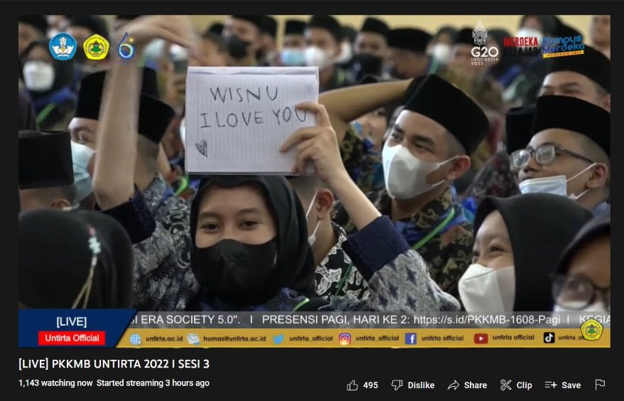 Wisnu dimana, Wisnu? Ada yang confess, nih! 🤭

🔗: youtube.com/watch?v=Vutb1t…

#Untirta
#UntirtaJawara
#PKKMBUntirta
#PKKMBUntirta2022