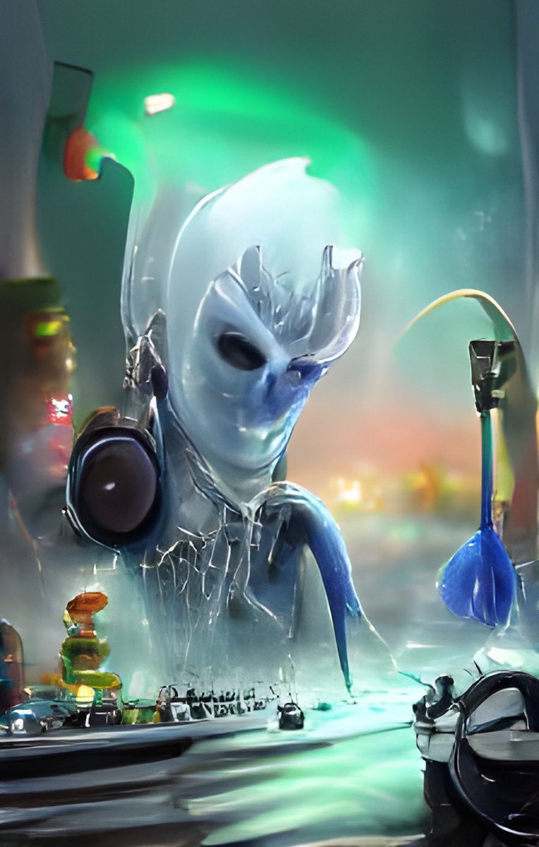 0N4M0N4P314's tweet photo. Jack Frost Alien DJ #aigeneratedart #allhailthealgorithm #lightspeed https://t.co/eae0kmFAnT