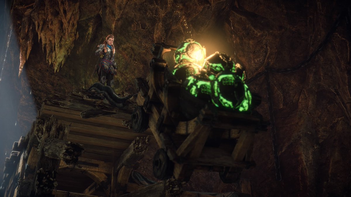 bishopaclarke's tweet photo. As Aloy ignites these explosives in a mine, I'm reminded that bravery is just recklessness that worked. #PS4share https://t.co/KrI5ifeQR1