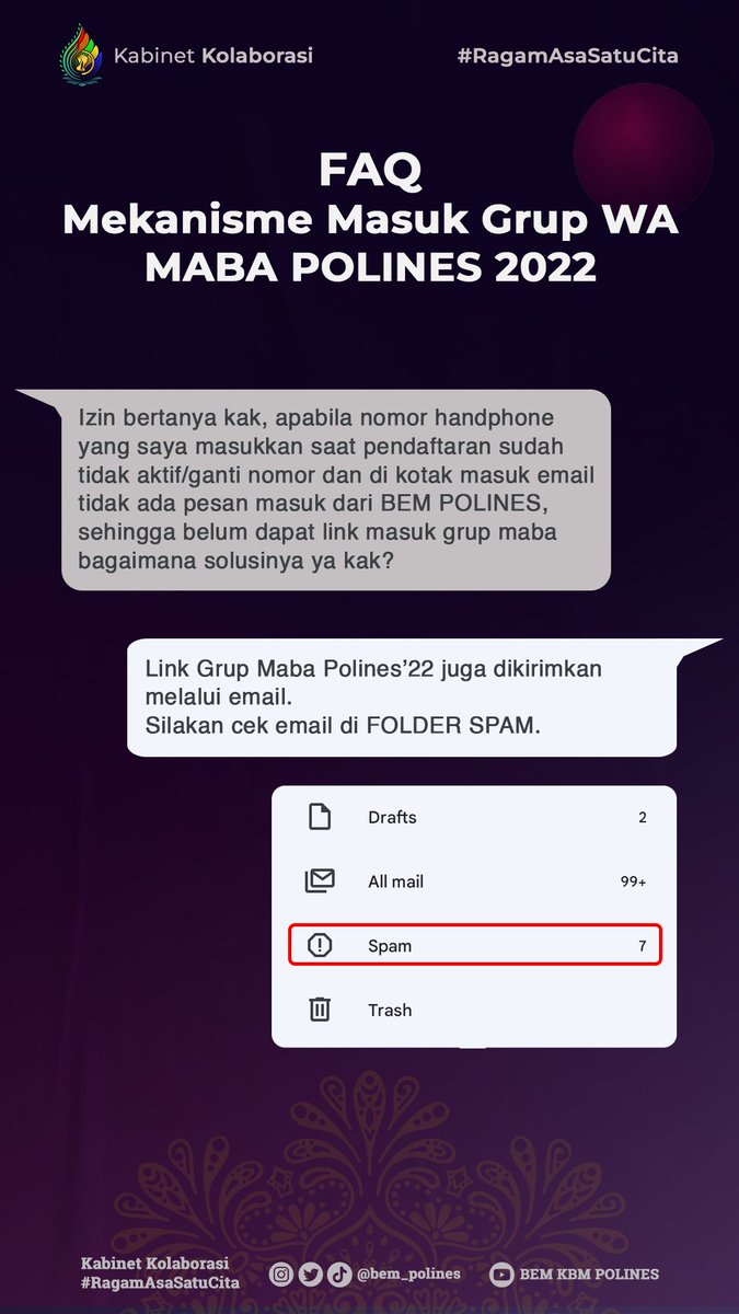 [Info Maba: Grup Mahasiswa Baru Tahun 2022]

Hi Mahasiswa Baru Polines!! 
Berikut Informasi mengenai WhatsApp Grup apabila nomor telepon salah atau ganti. Bisa di cek mekanismenya sebagai berikut