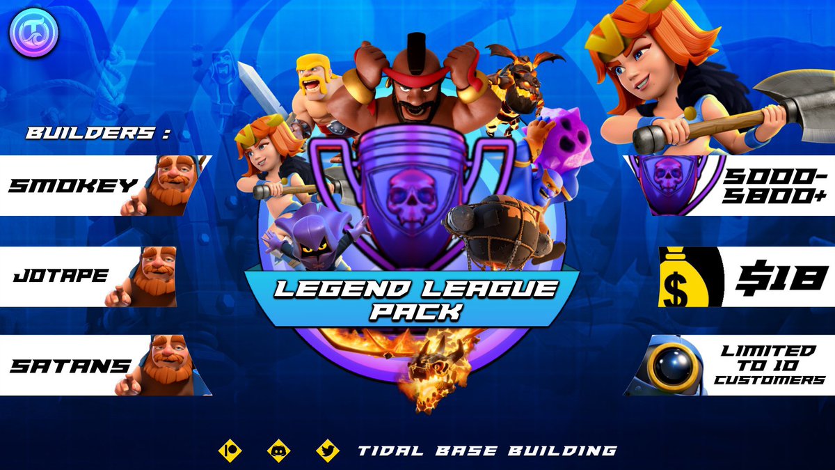 Legends pack is here! If you notice your bases getting wrecked more and more mid season this is the pack for you! Grab one quick before all the slots are taken! We only have 5 slots left

discord.gg/tidalbb