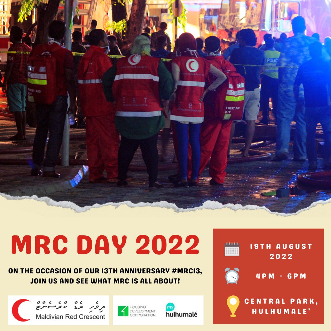 mrc_mcu's tweet photo. Happy @maldivianrc day to all!🎉 On the occasion of our 13th anniversary #MRC13, join us at our event and see what MRC is all about!
🗓 19th August 2022 (Friday)
⏰ 4PM - 6PM
📍 Central Park, Hulhumale’
#Heyohithun ♥️ https://t.co/q9zsyPDYBn