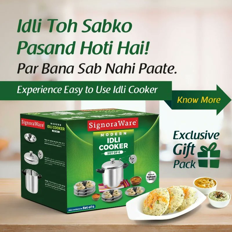 SignoraWare's tweet photo. When your family asks to make delicious Idlis at home only

Idli Cooker (Set of 6) is the right answer

#signoraware #modernidlicooker #idlicooker #steelcooker #cooker #idli #sandwichbottom #gas #inductioncooker #safe #easytouse https://t.co/AGnP1vuKg1