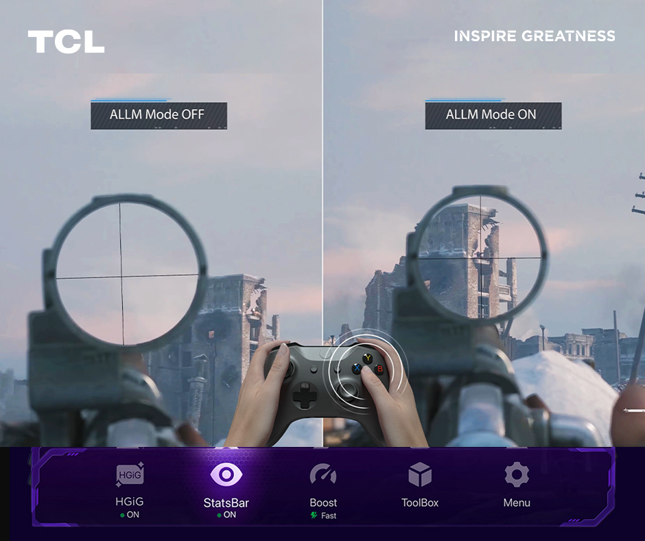 TCL Pakistan on Twitter: "TCL's #C_735 QLED TV's ALLM mode lets a game console, PC or displays automatically switch to a low-latency, the low-lag mode for gaming. #AllRoundC Buy Now: https://t.co/mv0LGLz6yh App