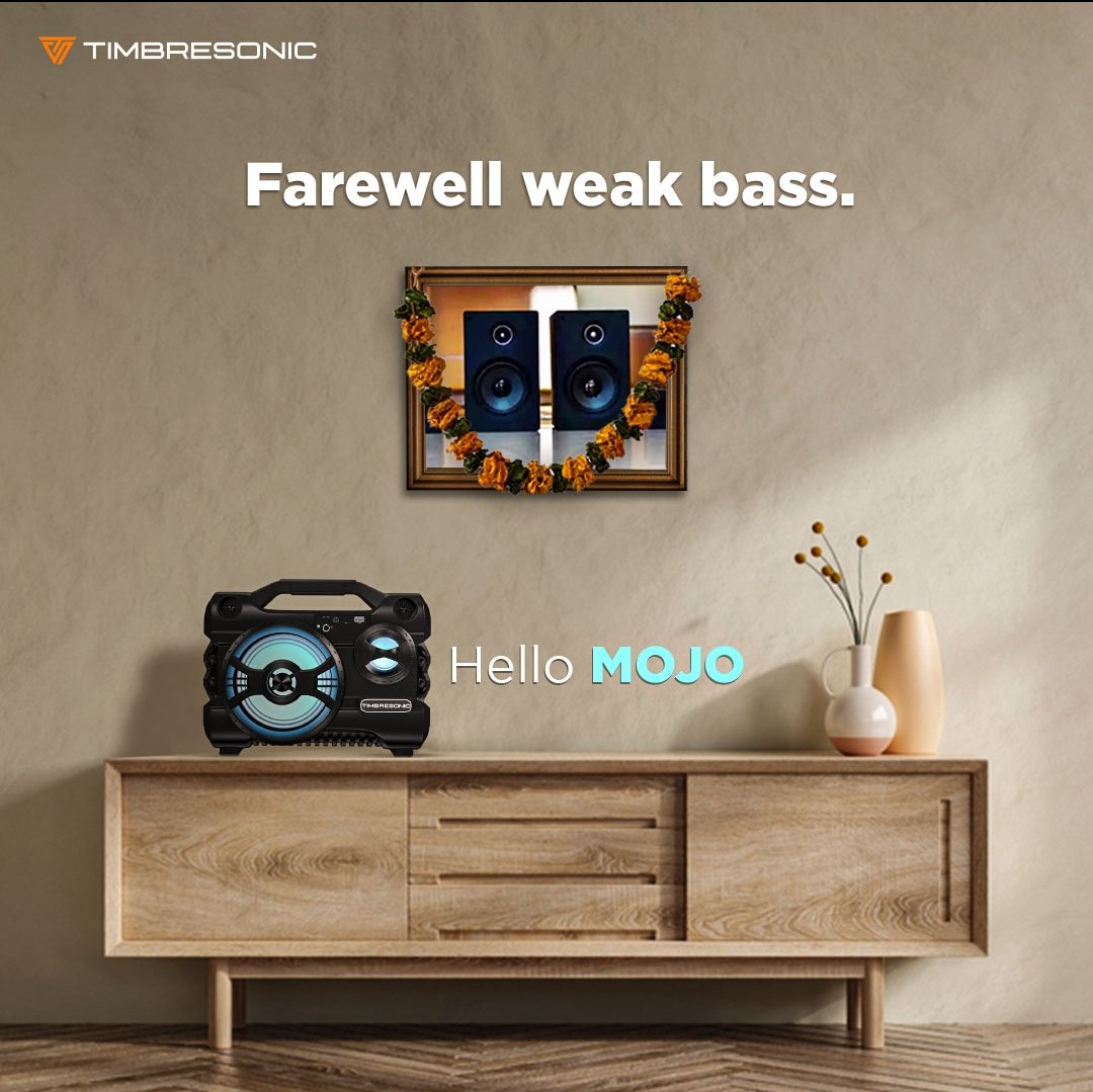 Timbre_Sonic's tweet photo. Not just bass, it’s BASS! Experience heart thumping audio performance with Mojo.

#TIMBRESONIC #SoundSystem #SoundDesign #AudioLover #BluetoothSpeaker #AudioExperience https://t.co/3ScxEyQsP7