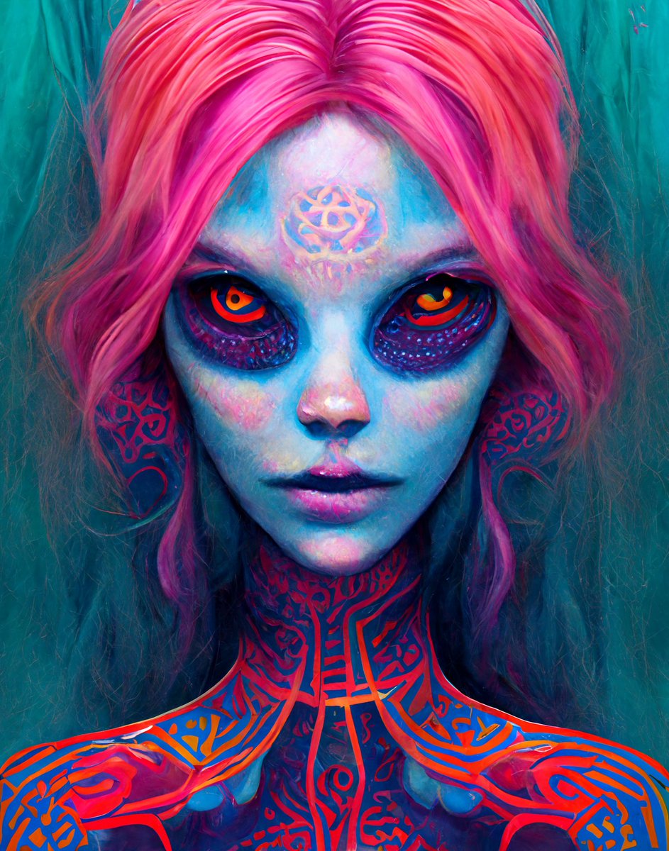 ailuanni's tweet photo. Alien beauty. Generative art.
#trippy #alien #dmtart #midjourney #cryptoart #trippyart #psychedelicart #generativeart #aiart #digitalart #abstractart #digitalpainting #surreal #digitalart #psychedelic #illustration #beauty #zombie #abstractart #darkart #horrorart #xuxoe https://t.co/kR4bCakNBf