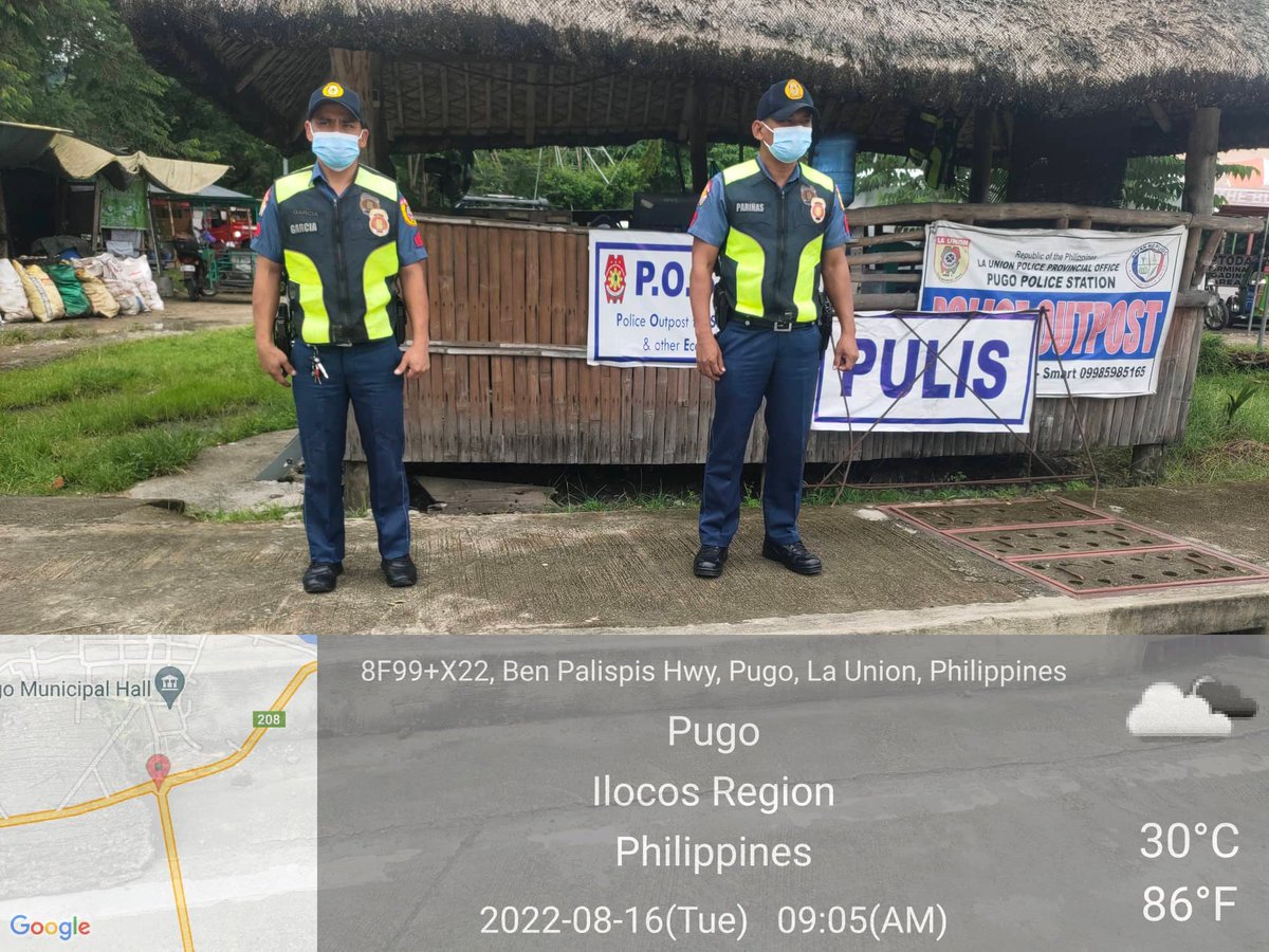 pugomps's tweet photo. On August 16, 2022, personnel of Pugo MPS under the direct supervision of PMAJ BERNABE P GALLARDO, ACOP, continuously manning   the established P.O.S.T.E at Barangay Poblacion West https://t.co/Cf14TUXFnw