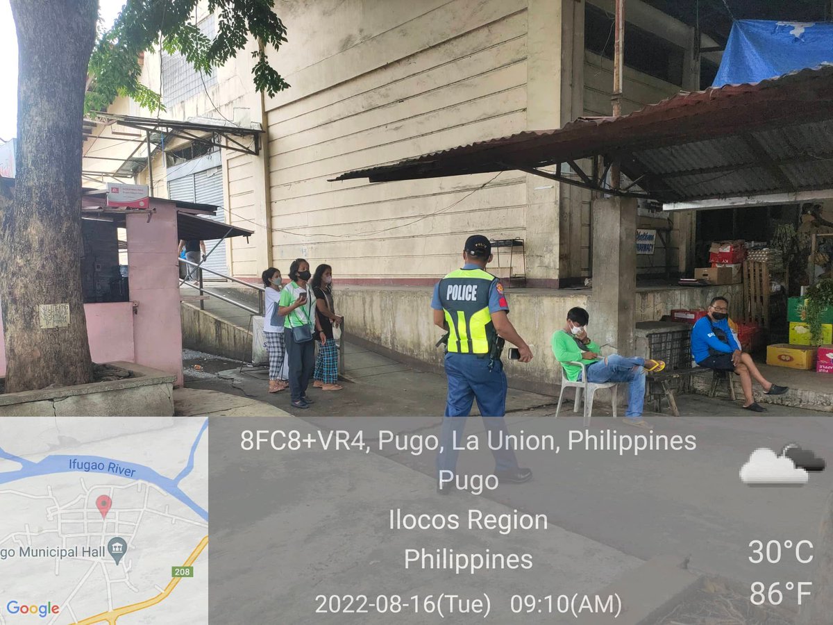 pugomps's tweet photo. On August 16, 2022, personnel of Pugo MPS under the supervision of PMAJ BERNEBAE P GALLARDO, ACOP, continuously conducting police presence at Pugo Public Market https://t.co/shEI2oz5oq