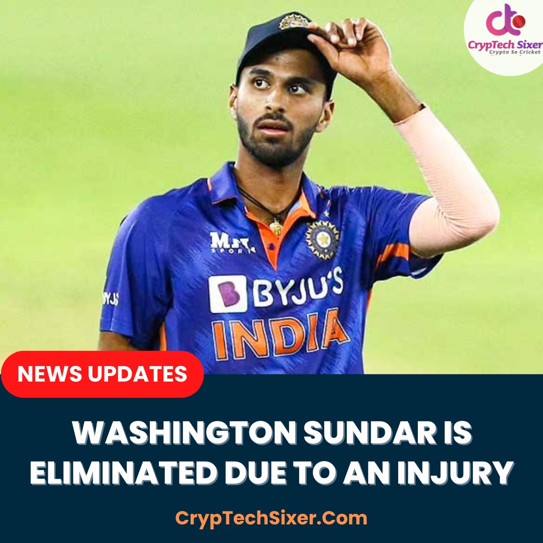 CrypTechSixer's tweet photo. As per reports, India all-rounder @Sundarwashi5 is ruled out of the Zimbabwe tour due to a shoulder injury
#INDvsZIM #ODI #cricketnews #cricketlovers #cricket #WashingtonSundar #IndianCricketTeam #ctsixer #CrypTechSixer https://t.co/NRwHXt1aqC