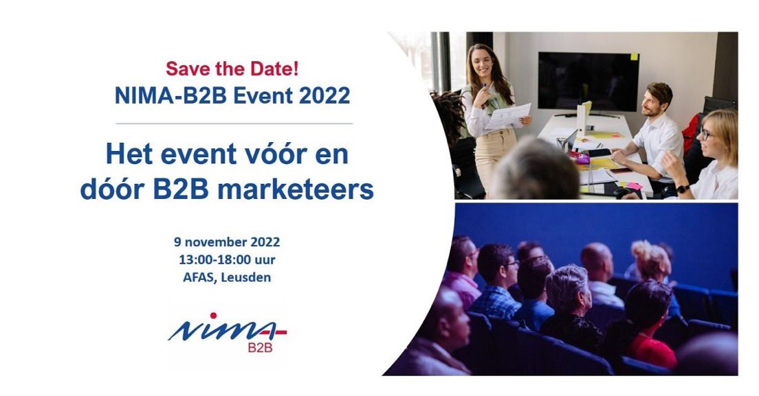 B2B Marketeer opgelet! Wil jij in één dagdeel veel nieuwe inzichten opdoen over B2B Marketing? Wil je geïnspireerd worden door collega B2B Marketeers en je eigen ervaringen delen met anderen? Blok dan alvast 9 november in je agenda. #B2Bmarketing