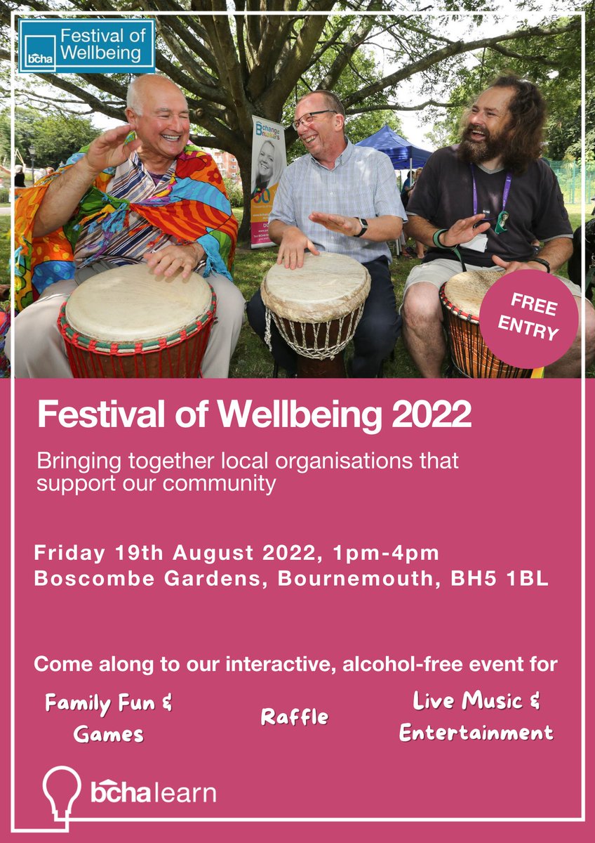 We’re looking forward to @BCHAnews ’s Festival of #Wellbeing on Friday, alongside other local.

The festival is held in Boscombe Chine Gardens, 1-4pm.

Our volunteers will talk to you about #mentalhealth information and signposting!

#Wellbeing #DorsetMind 

 <a href="/DrAndyMayers/">Dr Andy Mayers💡</a>